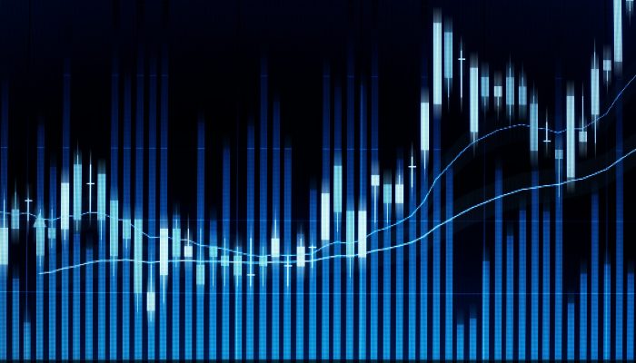 Stock market candle graph analysis on screen.